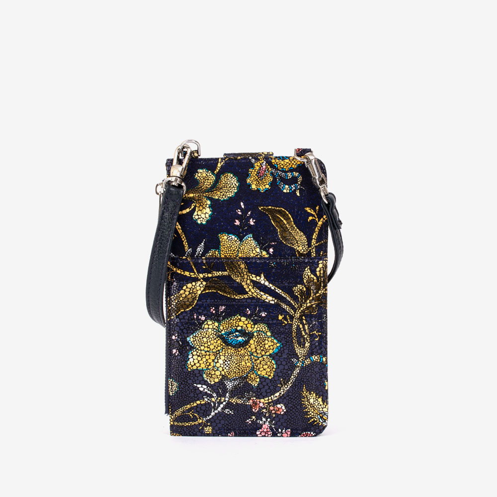 Малка дамска чанта модел LENNY естествена кожа син с цветя