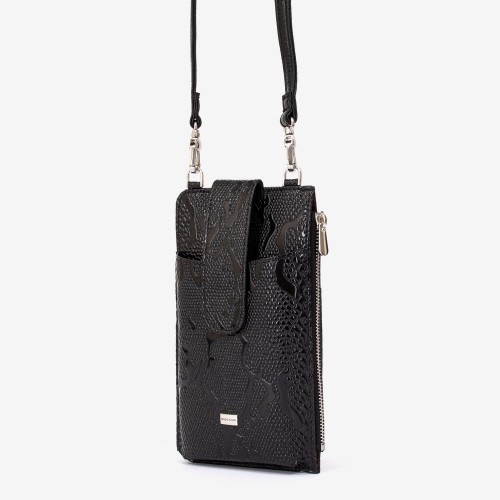Малка дамска чанта модел LENNY естествена кожа черен принт