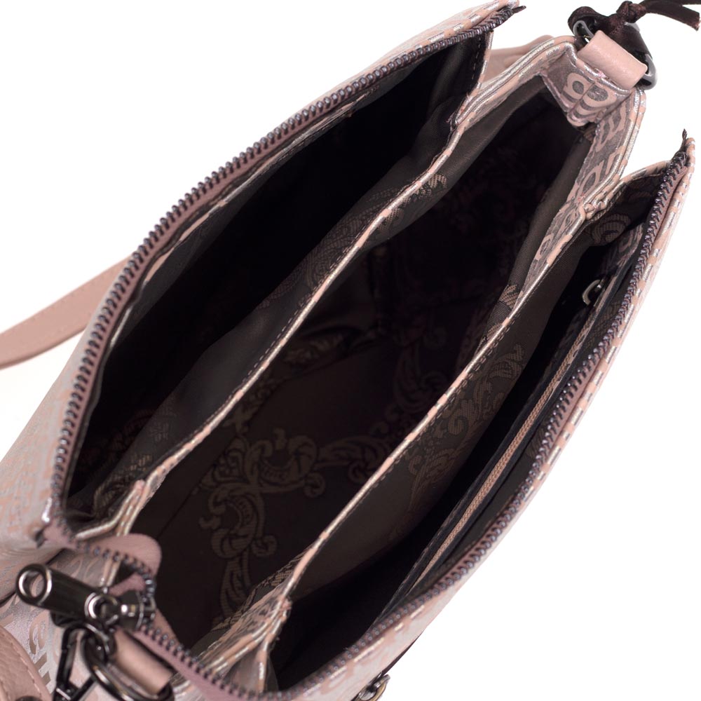 Дамска чанта ENZO NORI модел ERIKA естествена кожа розова с надписи 