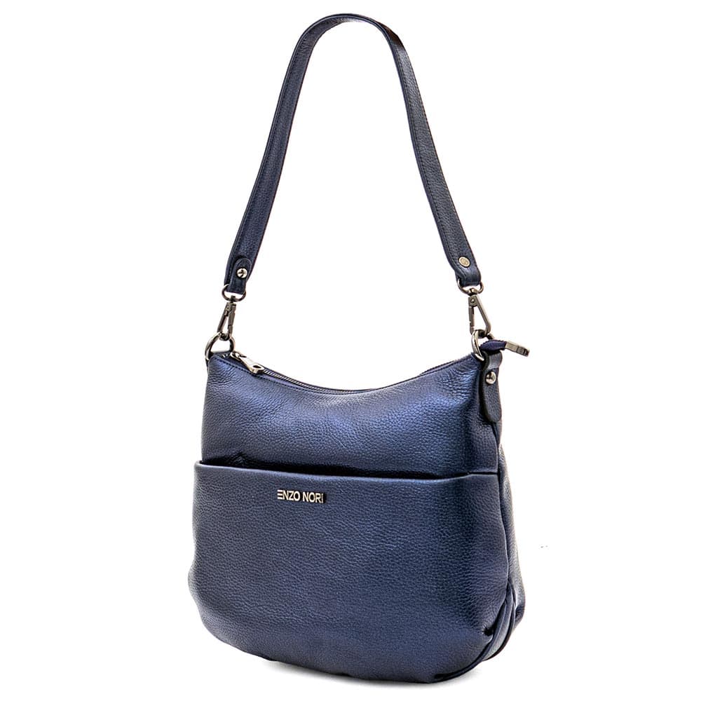 Дамска чанта ENZO NORI модел SALY от естествена кожа перлено син
