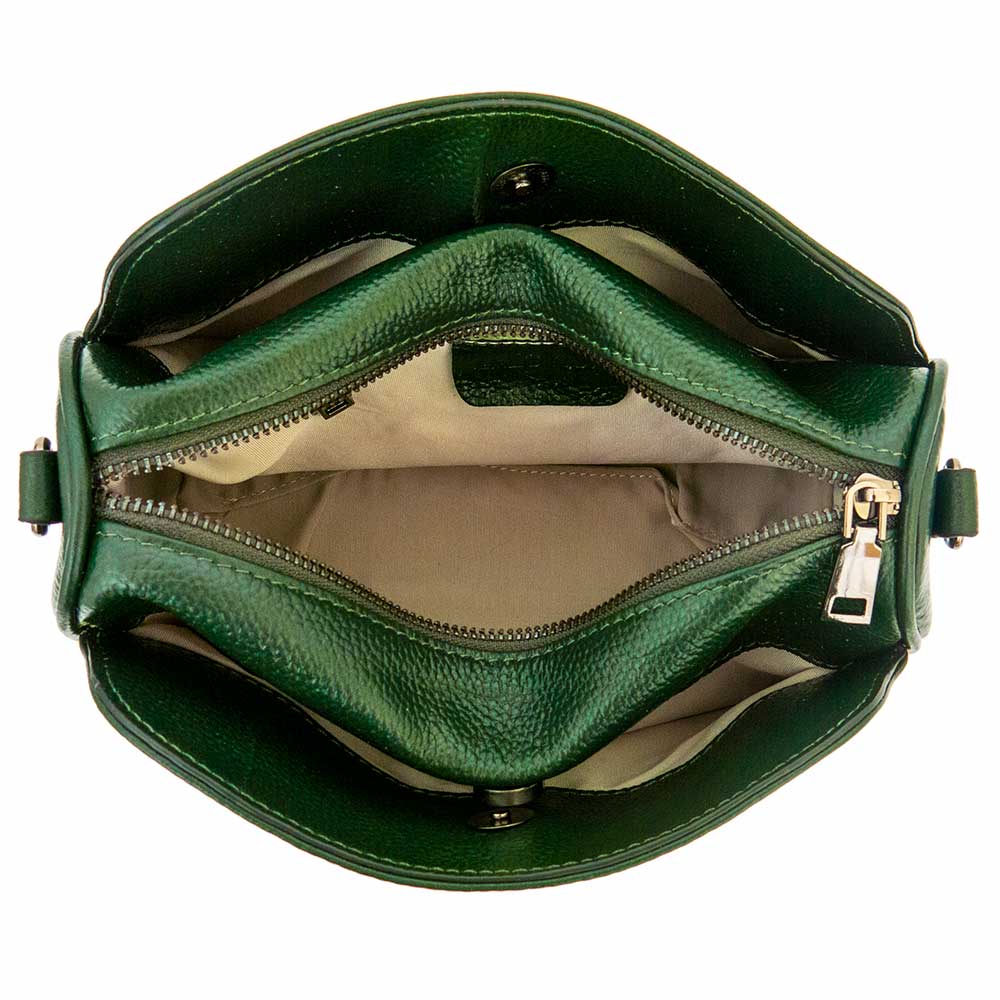 Практична малка дамска чанта от естествена фина напа кожа ENZO NORI модел SARAH цвят зелен