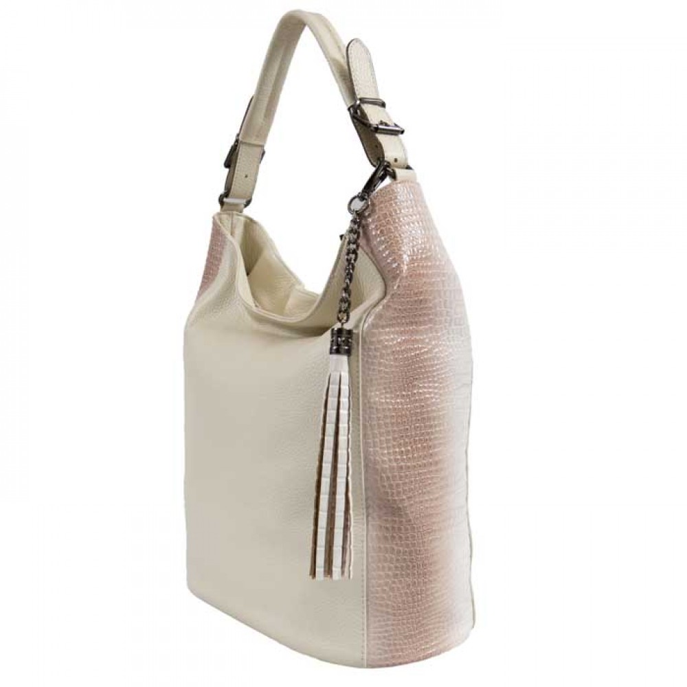 Голяма дамска чанта ENZO NORI модел VERDA естествена кожа цвят бял