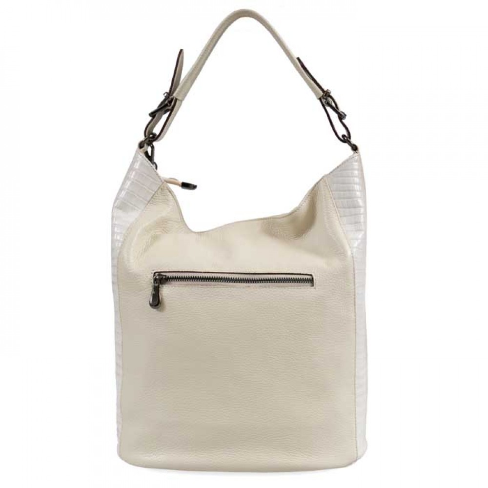 Голяма дамска чанта ENZO NORI модел VERDA естествена кожа цвят бял