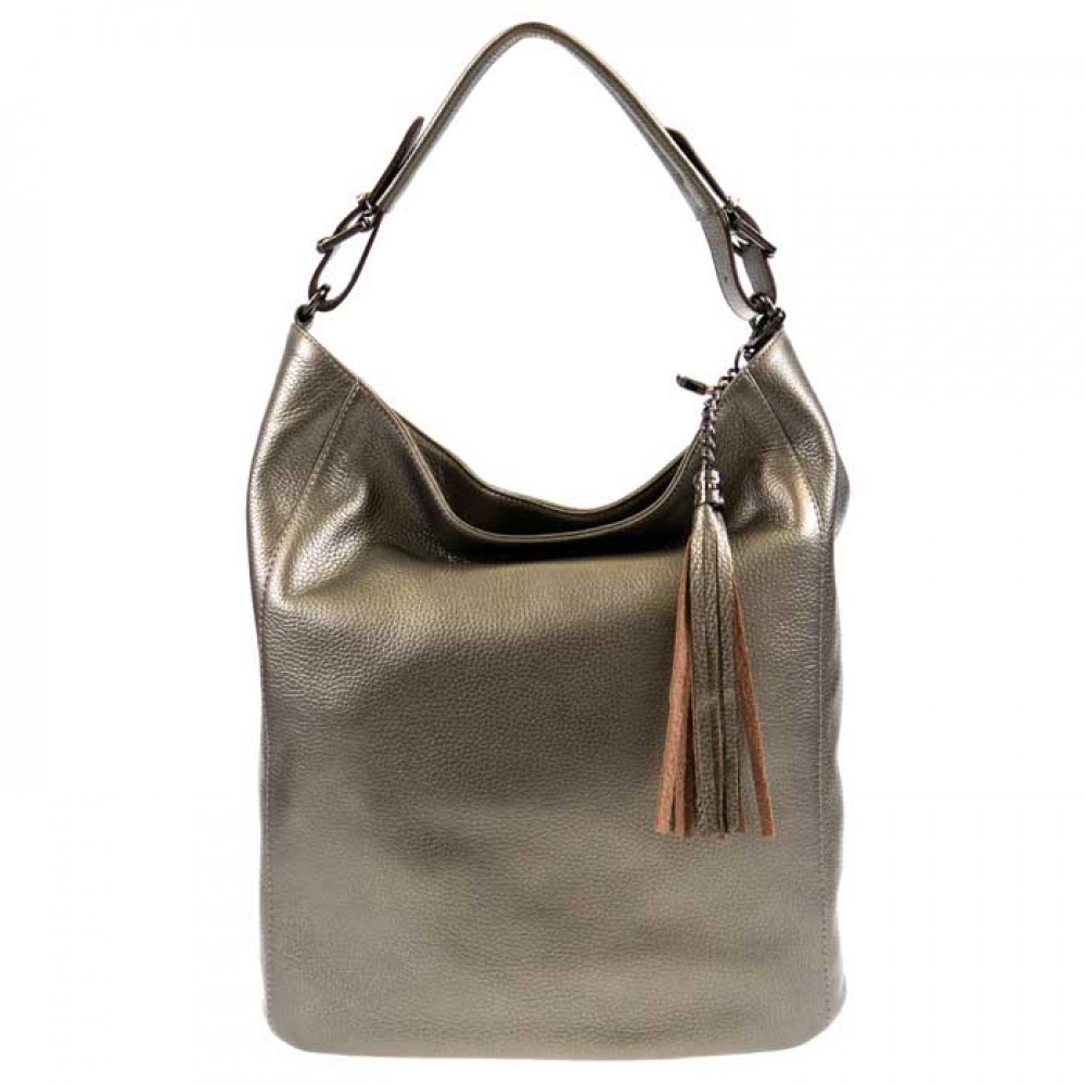 Актуална дамска чанта ENZO NORI модел VERDA естествена кожа цвят бронз