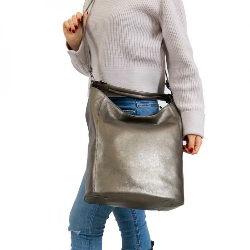 Актуална дамска чанта ENZO NORI модел VERDA естествена кожа цвят бронз