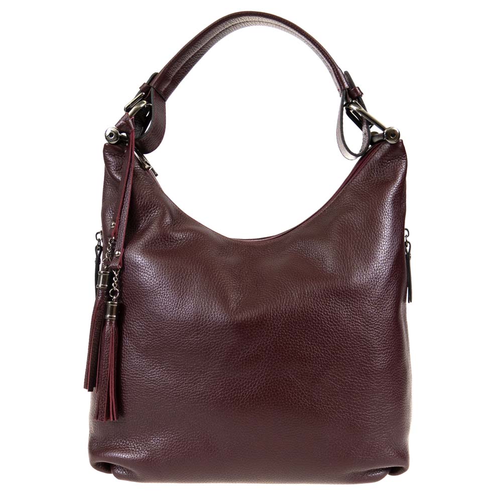 Стилна дамска чанта тип торба ENZO NORI модел LALIA естествена кожа цвят бордо