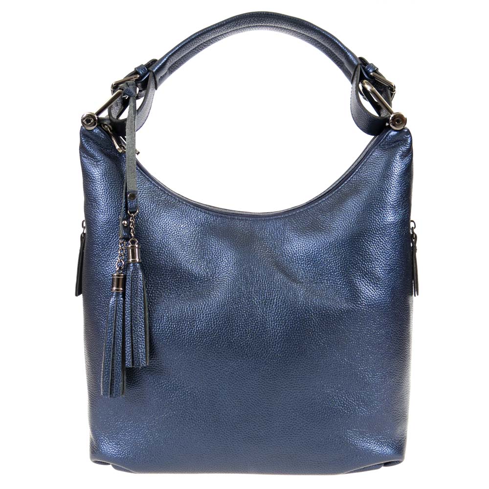 Елегантна дамска чанта тип торба ENZO NORI модел LALIA естествена кожа цвят син искрящ