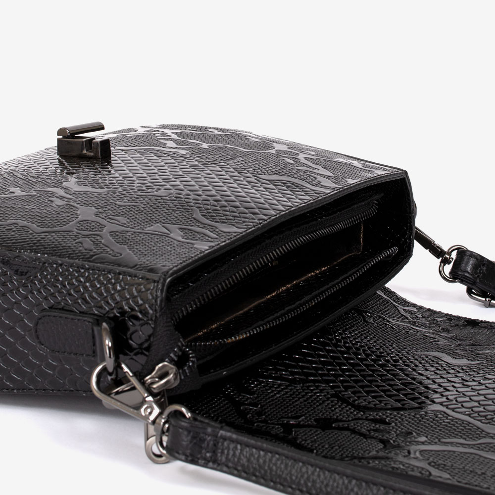 Дамска чанта ENZO NORI модел LUISE естествена кожа черен принт