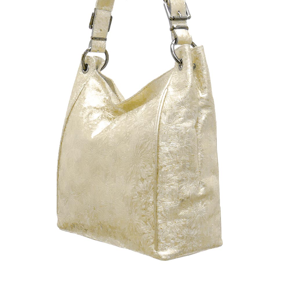 Кожена чанта тип торба с твърдо дъно ENZO NORI модел TONE естествена кожа цвят злато лазер