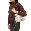 Малка дамска чанта от естествена кожа с капак ENZO NORI бежова с обработка змийски лазер