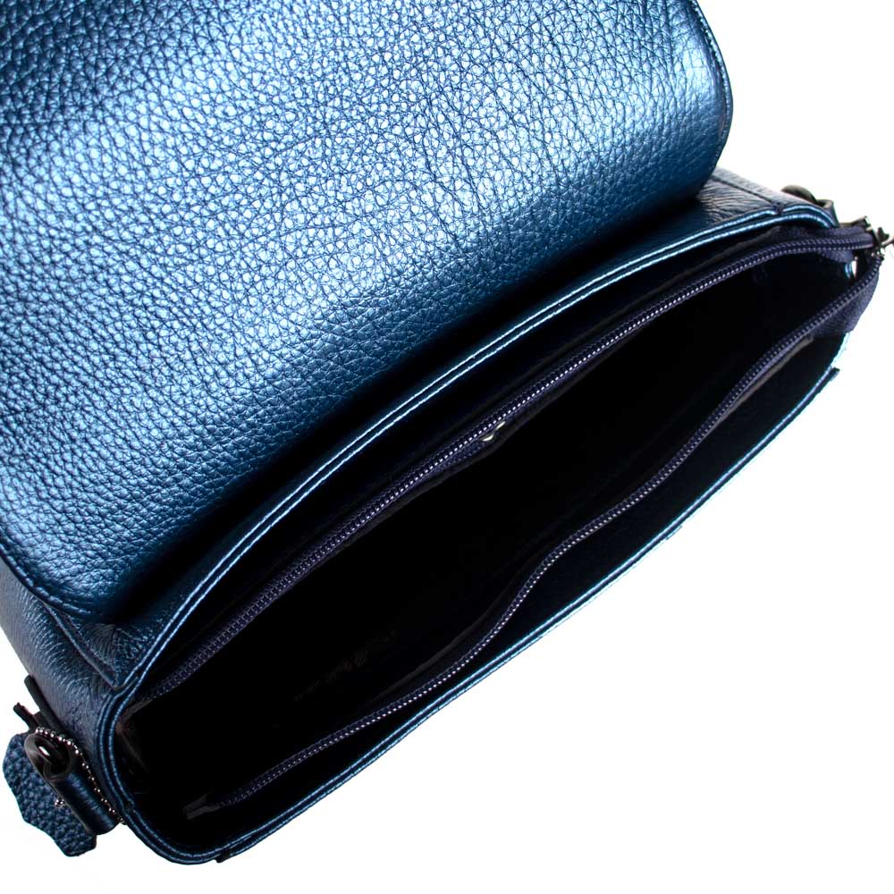 Дамска чанта ENZO NORI модел MARTINA естествена кожа син искрящ