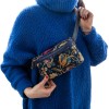 Малка дамска чанта ENZO NORI модел RUTH естествена кожа син с цветя 