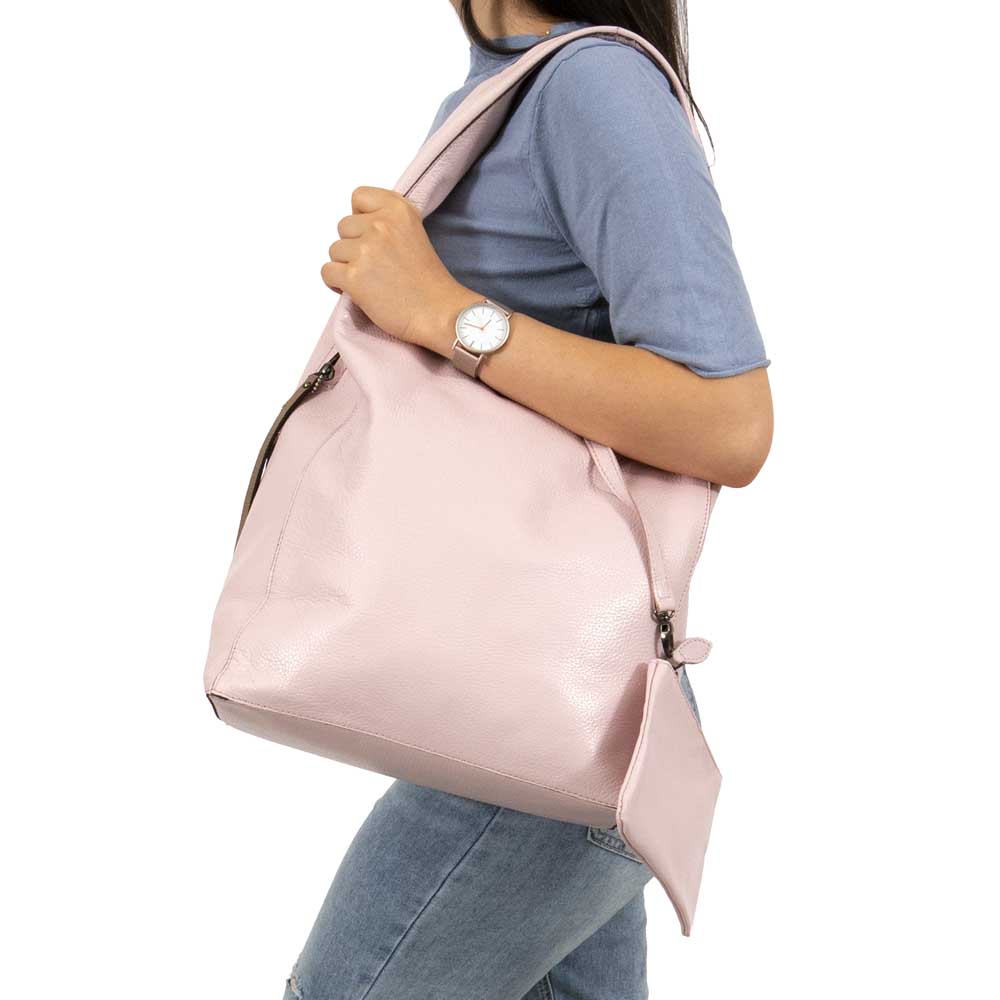 Актуална дамска чанта тип торба ENZO NORI модел DONNA естествена кожа цвят розов