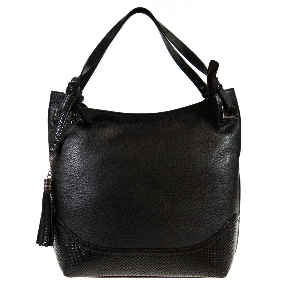 Голяма дамска чанта тип торба PAULA VENTI модел FONDA естествена кожа цвят черен