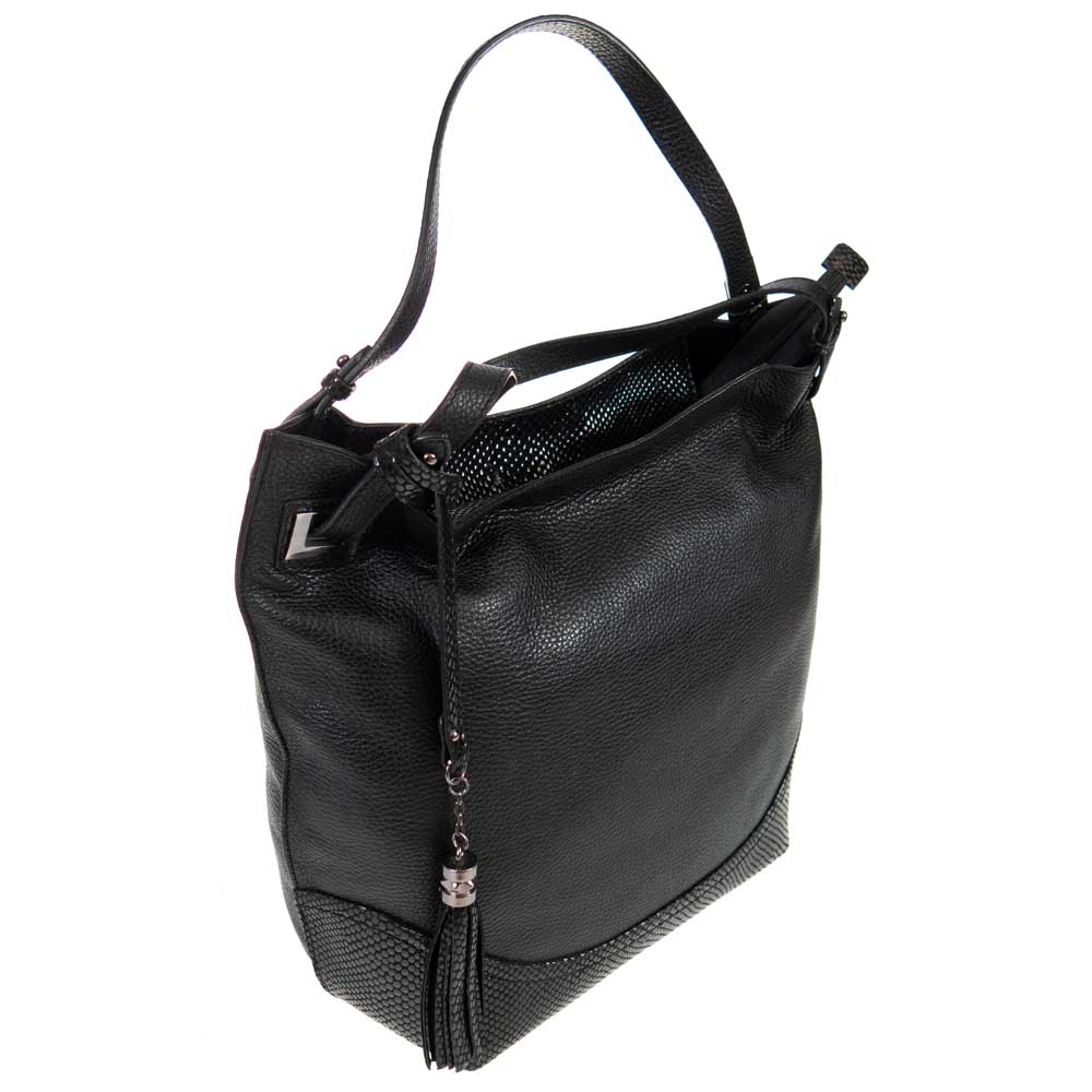 Голяма дамска чанта тип торба PAULA VENTI модел FONDA естествена кожа цвят черен