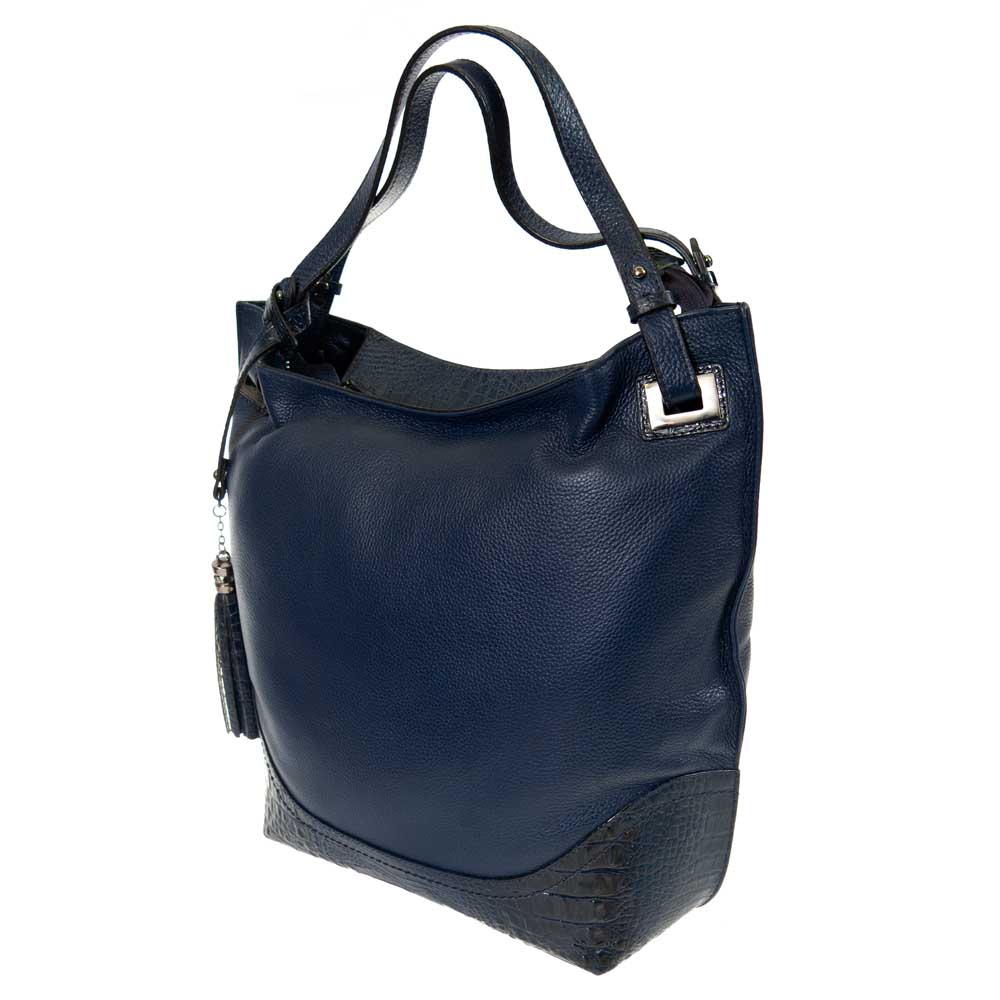 Голяма дамска чанта тип торба PAULA VENTI модел FONDA естествена кожа цвят тъмно син