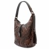 Луксозна дамска чанта от естествена фина напа кожа ENZO NORI модел MIA цвят кафяв квадрати лак