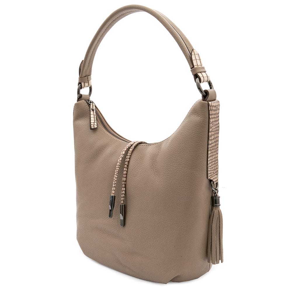 Елегантна бежова дамска чанта от естествена фина напа кожа ENZO NORI модел MIA 