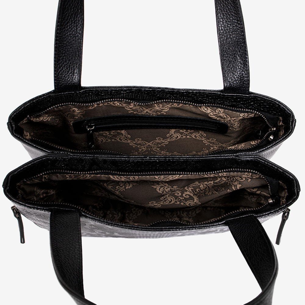Дамска чанта ENZO NORI модел LUPITA естествена кожа черен лак