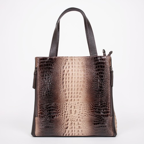 Дамска чанта ENZO NORI модел LUPITA естествена кожа кафяв-бежов