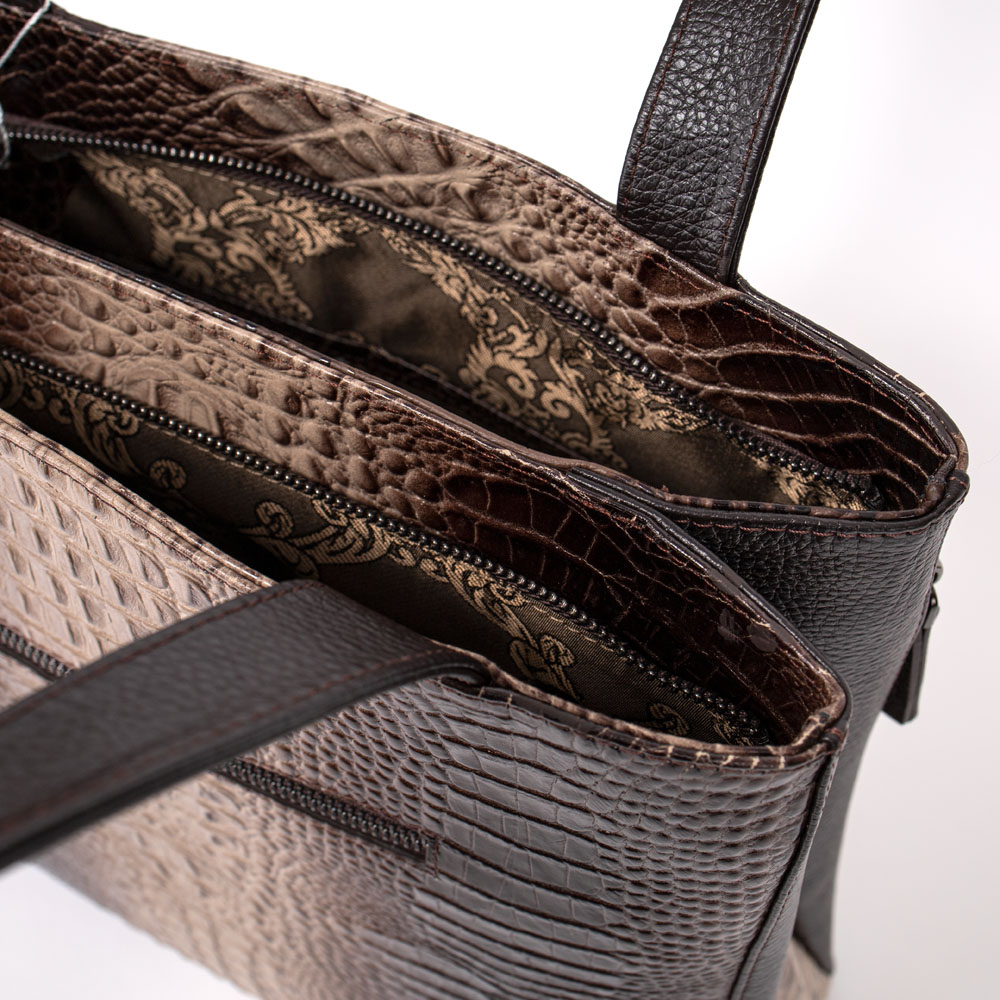 Дамска чанта ENZO NORI модел LUPITA естествена кожа кафяв-бежов
