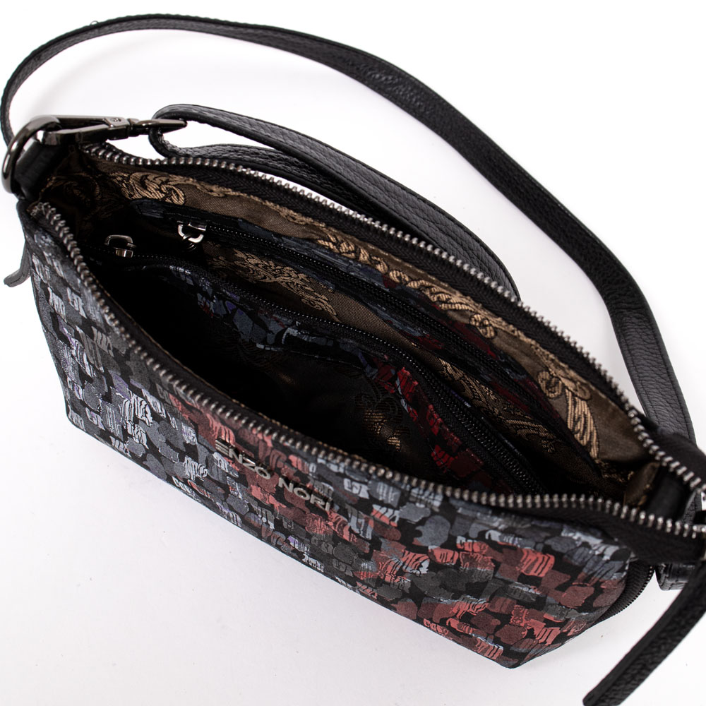 Дамска чанта ENZO NORI модел LOLY естествена кожа сив-червен