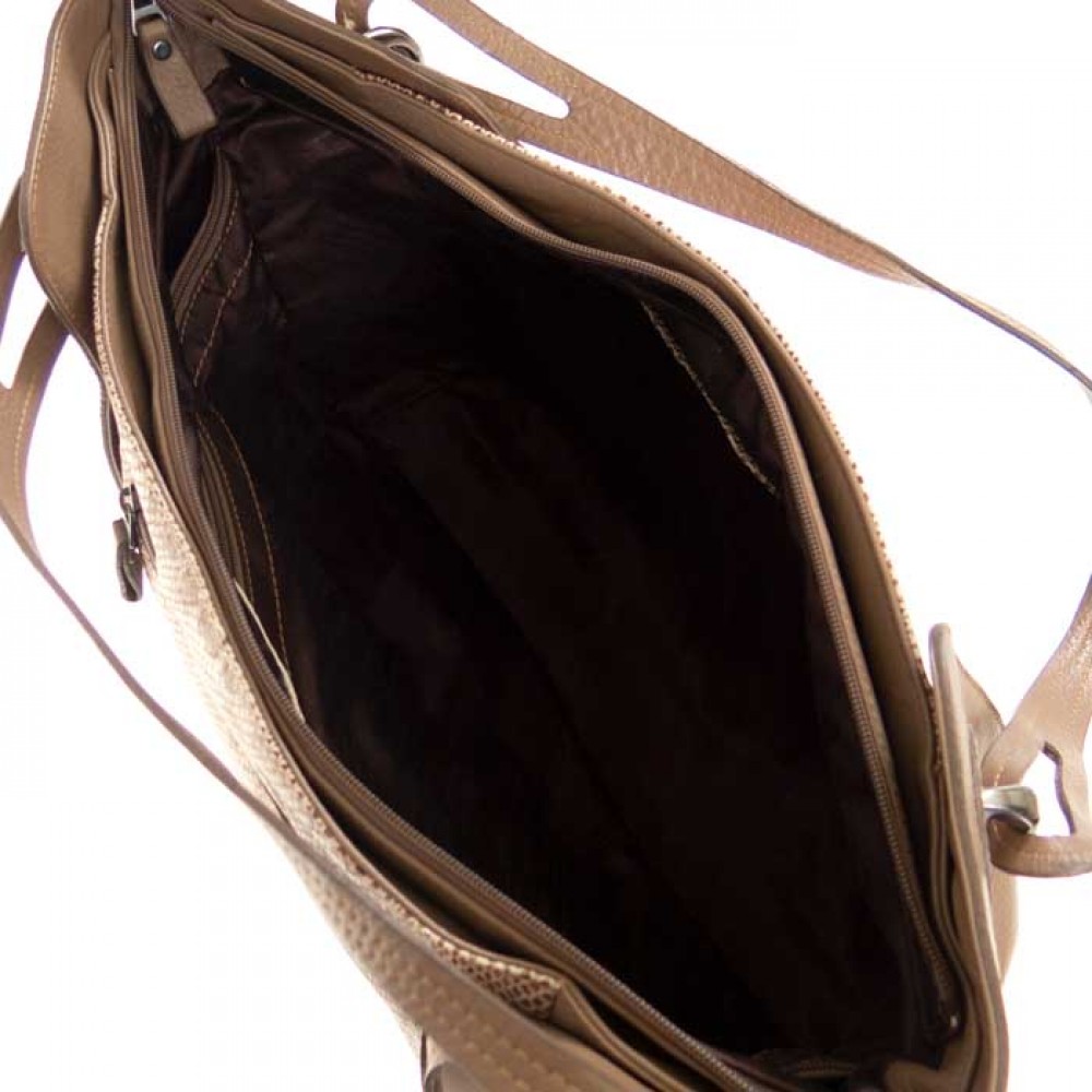 Голяма дамска чанта PAULA VENTI модел FABRIZIA естествена кожа цвят бежов змийски лазер