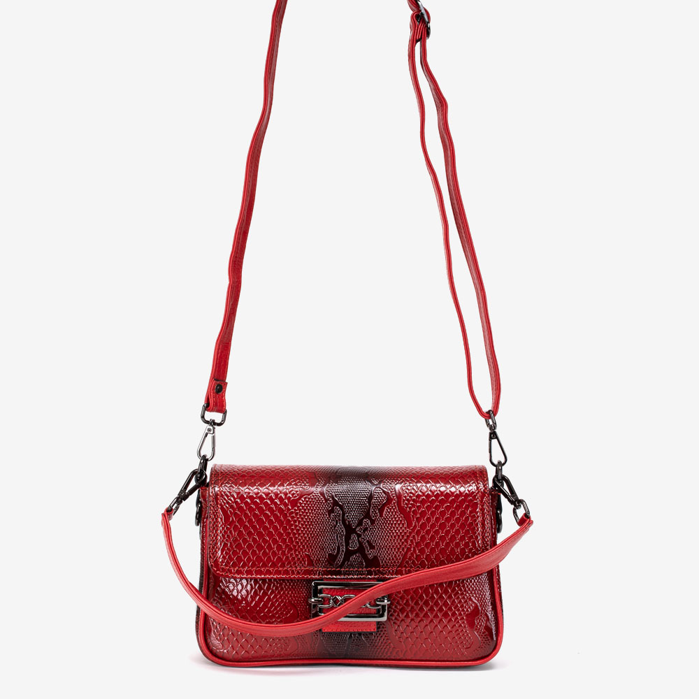 Дамска чанта модел MARIZIA естествена кожа червен принт