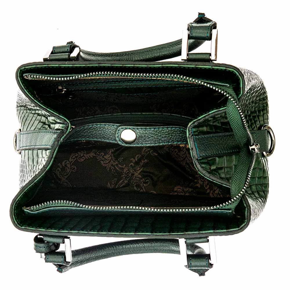 Изискана дамска чанта от естествена кожа ENZO NORI модел VIVIAN цвят зелен кроко лак
