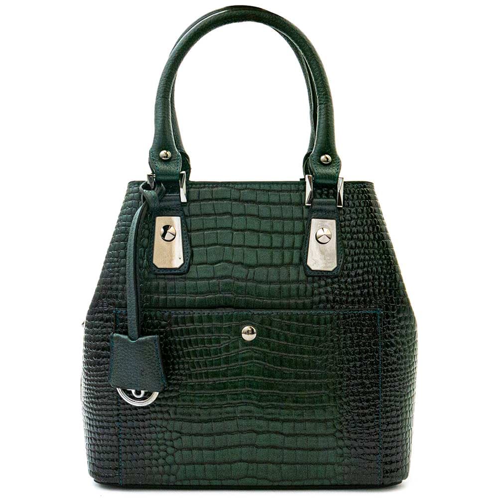 Изискана дамска чанта от естествена кожа ENZO NORI модел VIVIAN цвят зелен кроко лак