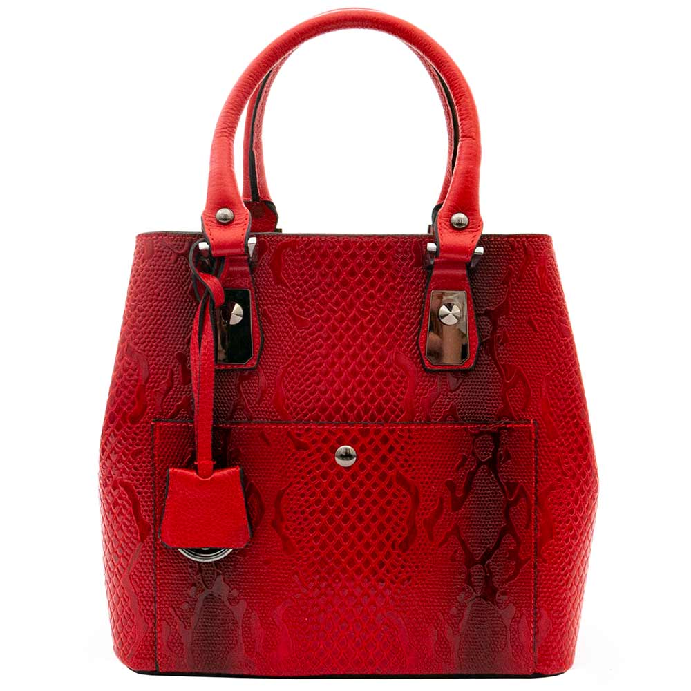 Модерна дамска чанта от естествена кожа ENZO NORI модел VIVIAN цвят червен змийски лазер лак