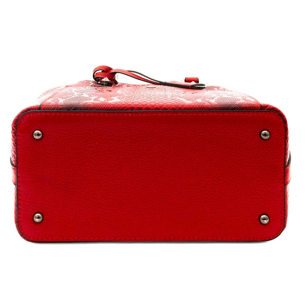 Модерна дамска чанта от естествена кожа ENZO NORI модел VIVIAN цвят червен змийски лазер лак