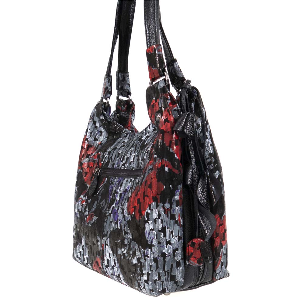 Дамска чанта ENZO NORI модел ROSE естествена кожа черен-сив