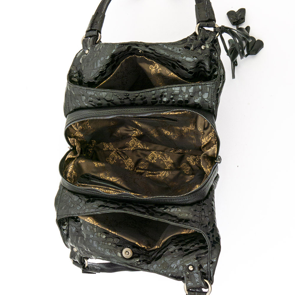 Дамска чанта ENZO NORI модел ROSE естествена кожа черен принт