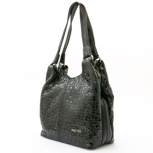 Дамска чанта ENZO NORI модел ROSE естествена кожа черен принт