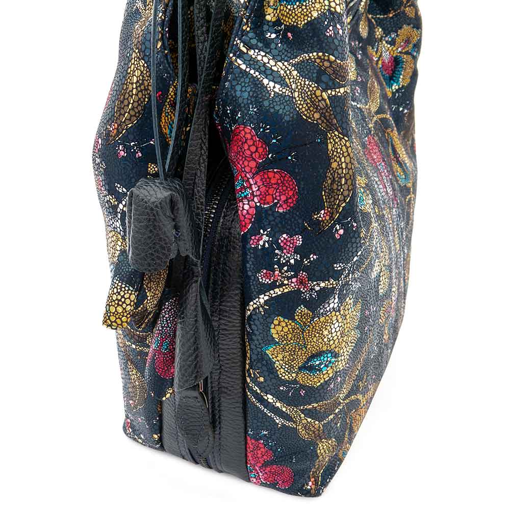 Дамска чанта ENZO NORI модел ROSE естествена кожа син с цветя