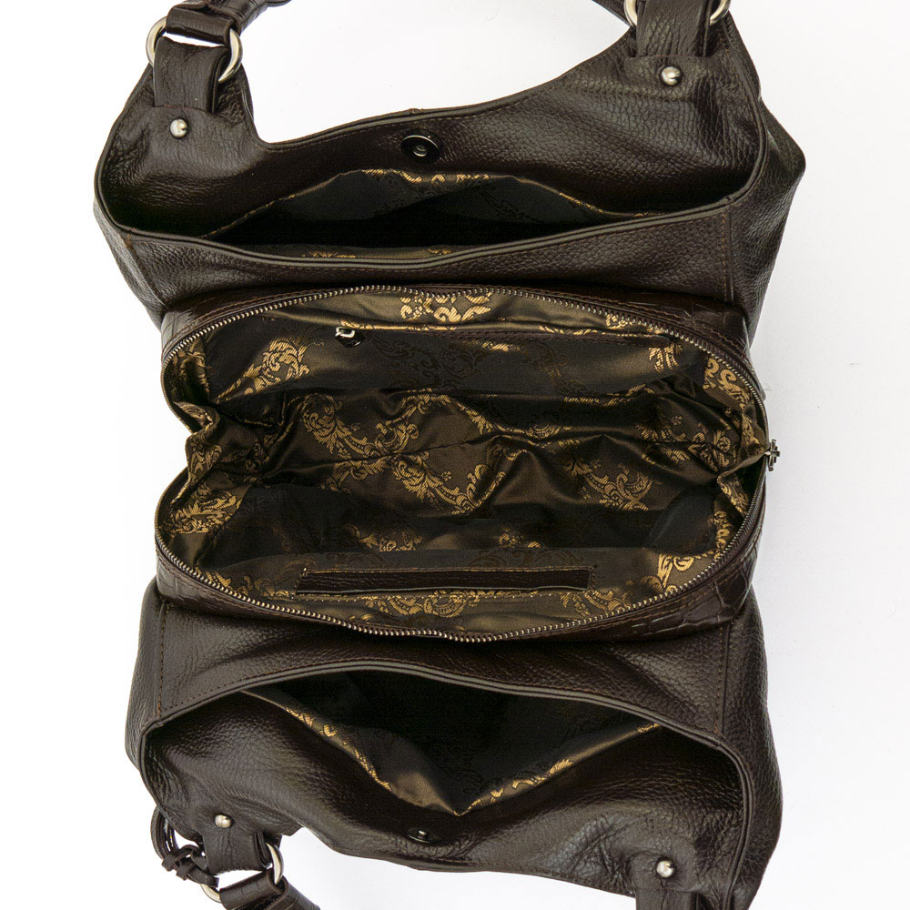 Дамска чанта ENZO NORI модел ROSE естествена кожа тъмно кафяв 