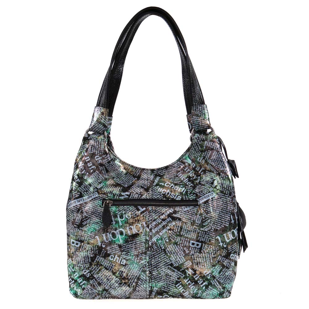 Актуална дамска чанта тип торба ENZO NORI модел ROSE мека естествена кожа цвят зелен искрящ