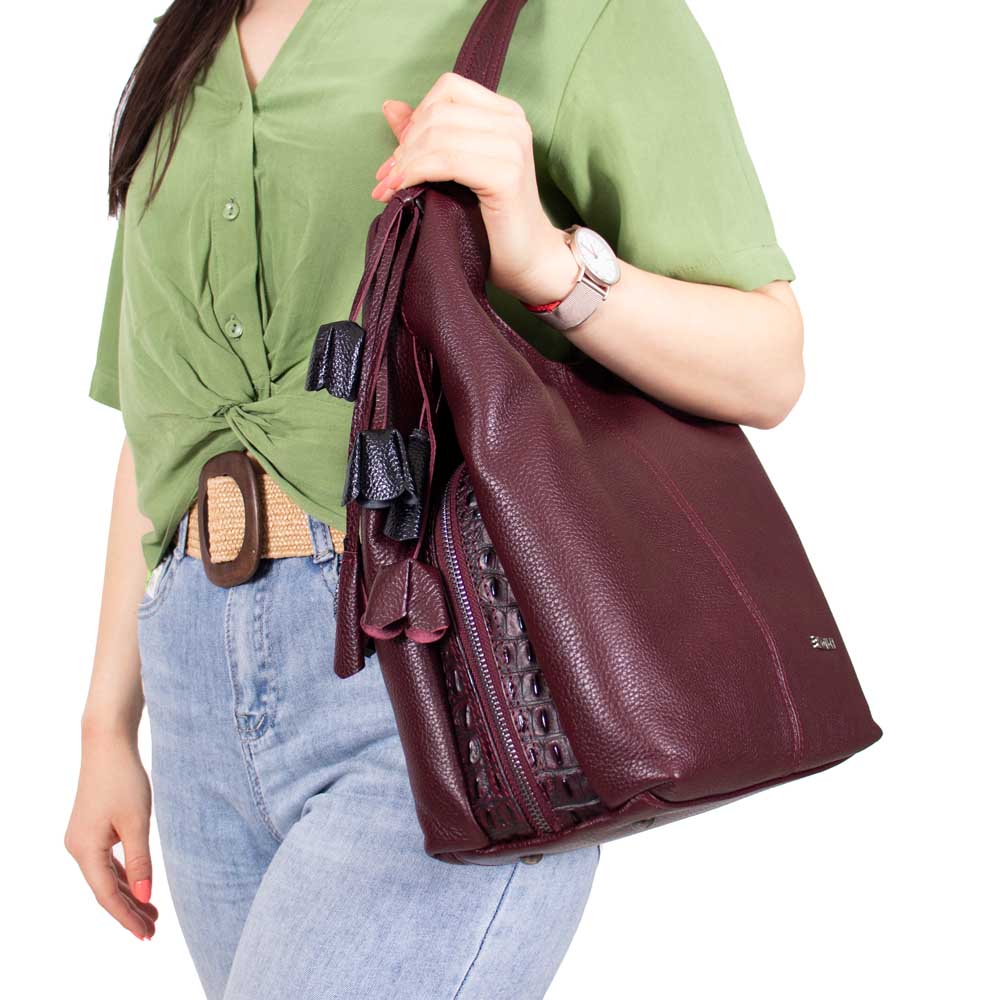 Дамска чанта ENZO NORI модел ROSE естествена кожа бордо