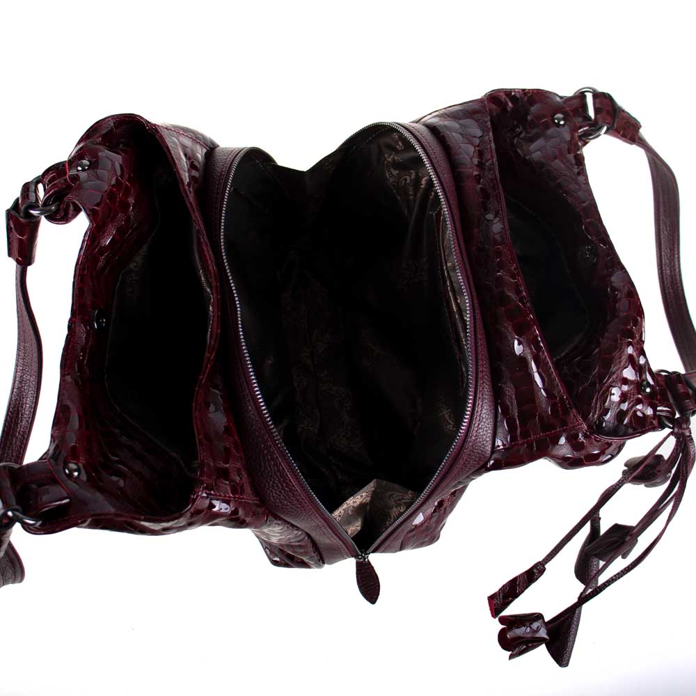 Дамска чанта ENZO NORI модел ROSE естествена кожа бордо лак