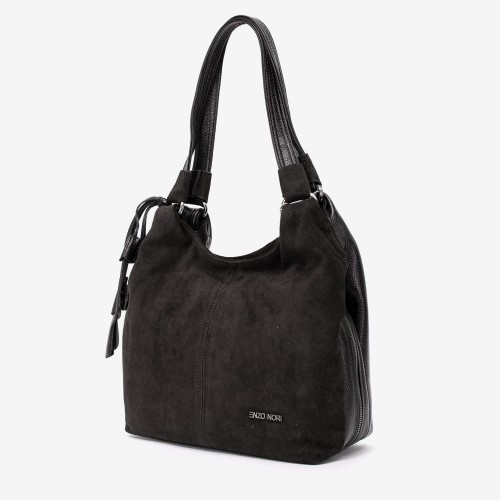Дамска чанта ENZO NORI модел ROSE естествена кожа черен с велур