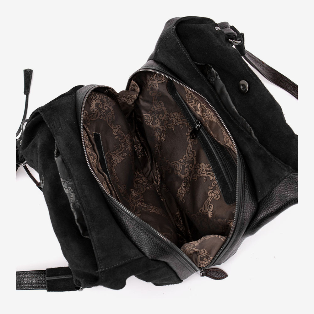 Дамска чанта ENZO NORI модел ROSE естествена кожа черен с велур