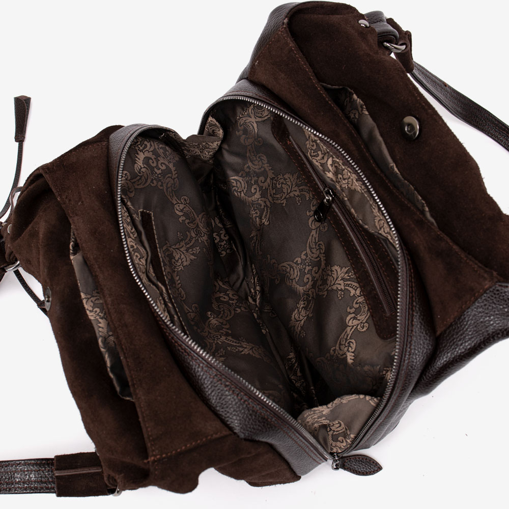 Дамска чанта ENZO NORI модел ROSE естествена кожа кафяв с велур