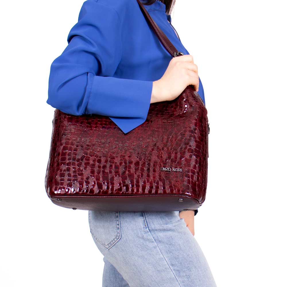 Дамска чанта ENZO NORI модел CAPRICE естествена кожа бордо лак