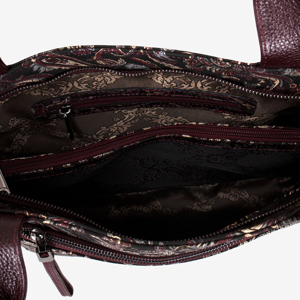 Дамска чанта ENZO NORI модел FELISA естествена кожа бордо с цветя