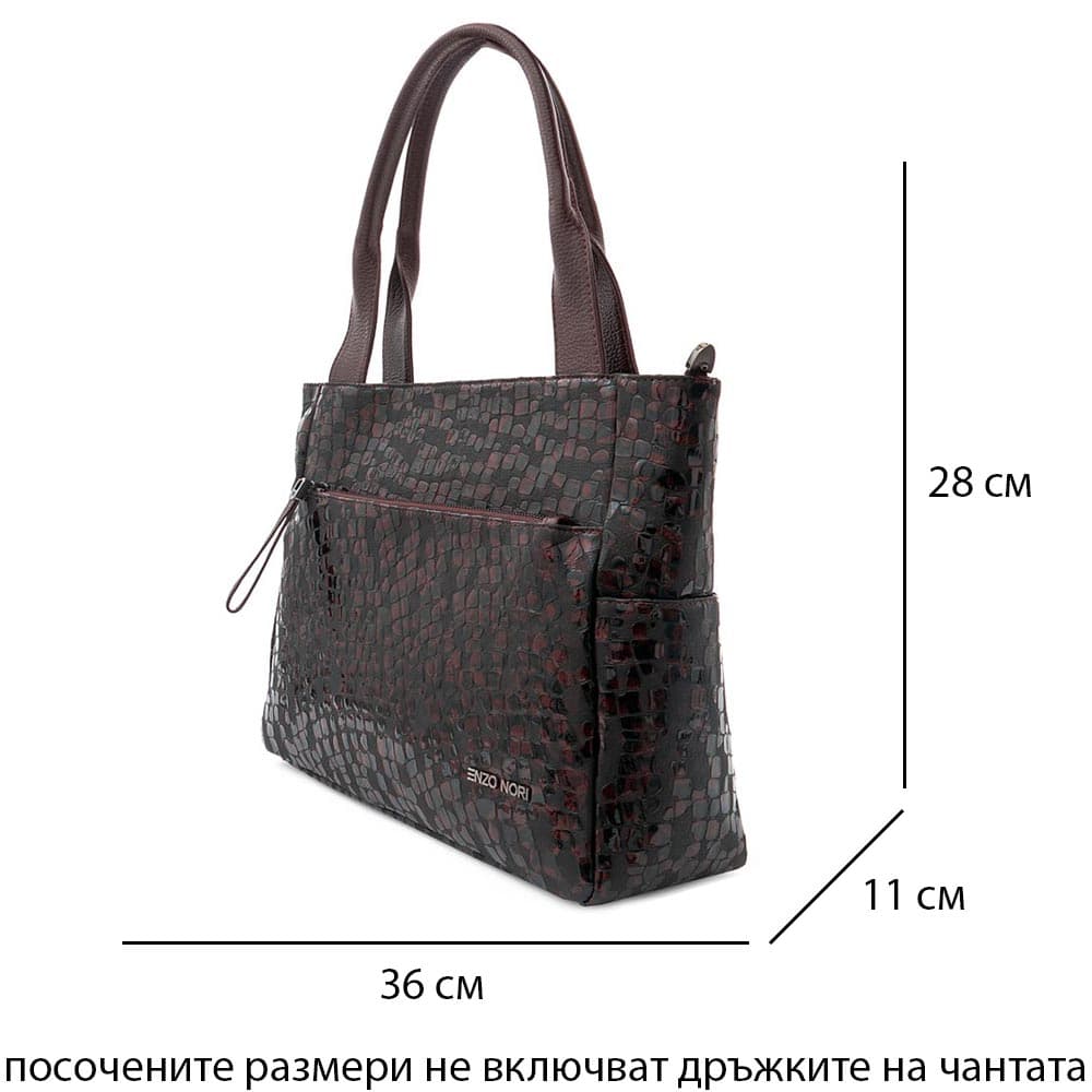 Дамска чанта ENZO NORI модел FELISA естествена кожа бордо принт