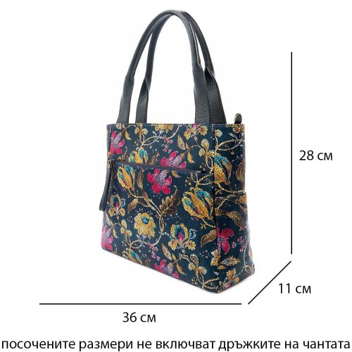 Дамска чанта ENZO NORI модел FELISA естествена кожа син с цветя 