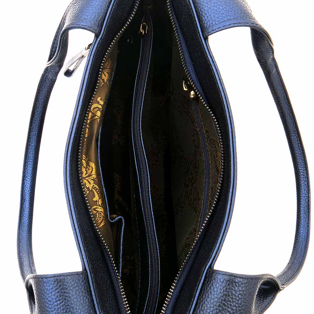 Дамска чанта ENZO NORI модел FELISA естествена кожа син искрящ