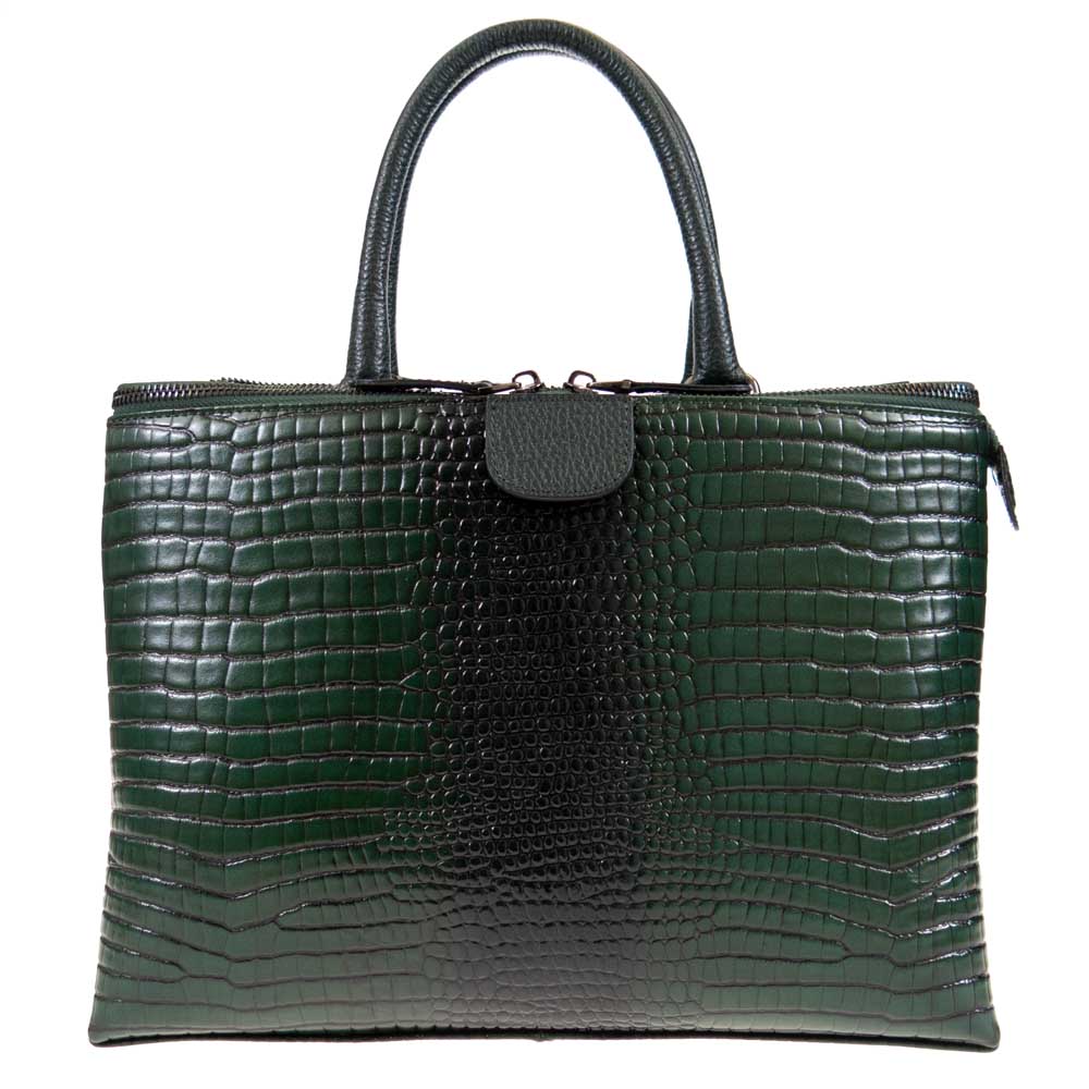 Дамска чанта PAULA VENTI модел LEANDRA естествена кожа зелен принт