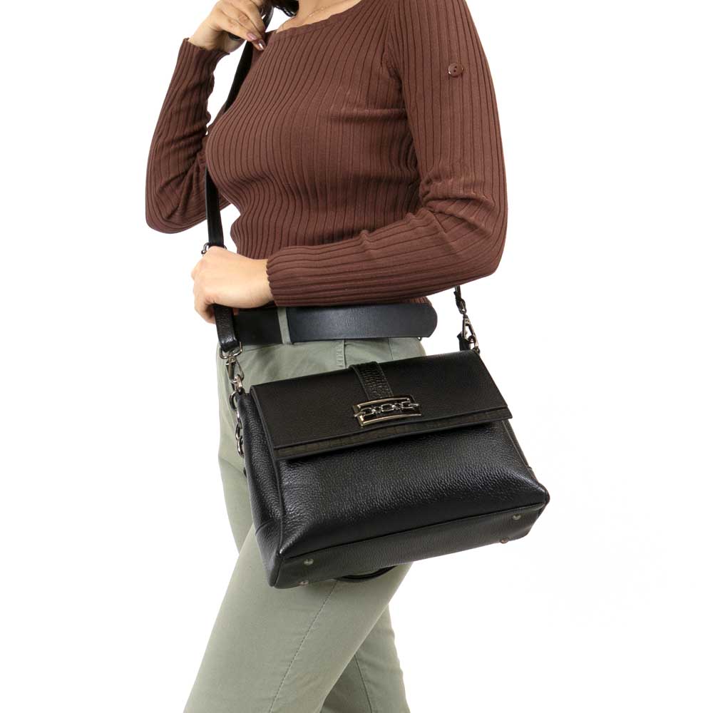 Класическа дамска кожена чанта ENZO NORI модел GILDA естествена кожа цвят черен